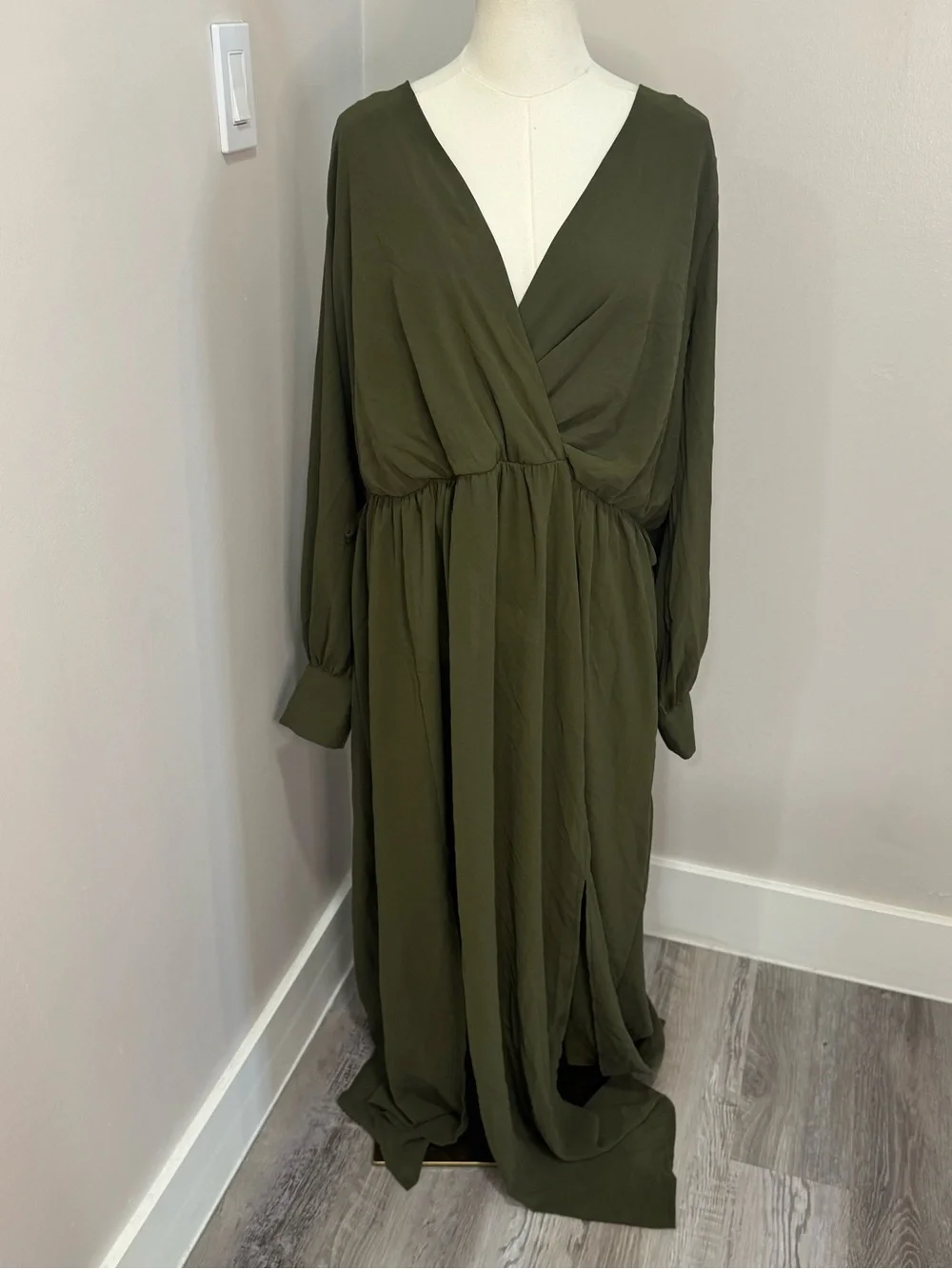 Baltic Born Lydia Olive Green Maxi Dress Long Sleeve Wrap Formal Medium 3XL